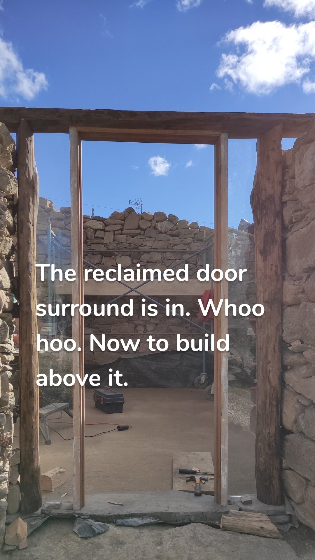 The reclaimed door surround is in. Whoo hoo. Now to build above it.