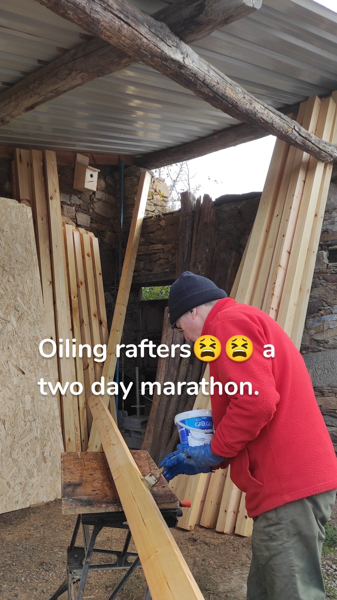 Oiling rafters😫😫 a two day marathon.