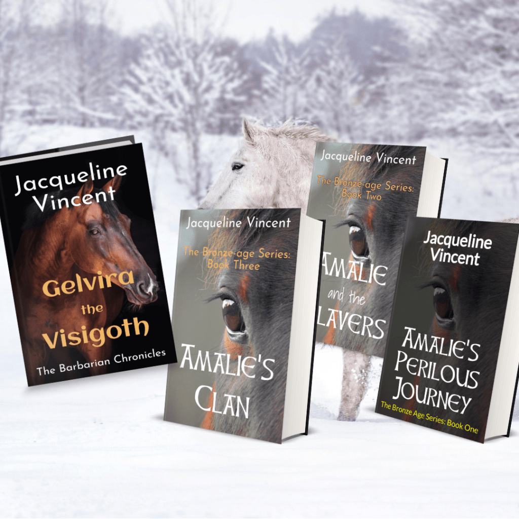 a mock up of four books the entire Bronze-age Series and Book one of the Barbarian series.